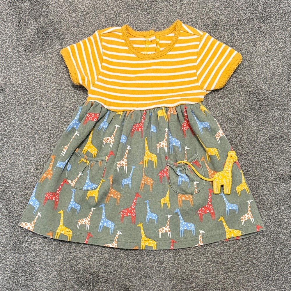 JoJo Maman Bebe Yellow Striped Giraffe Dress